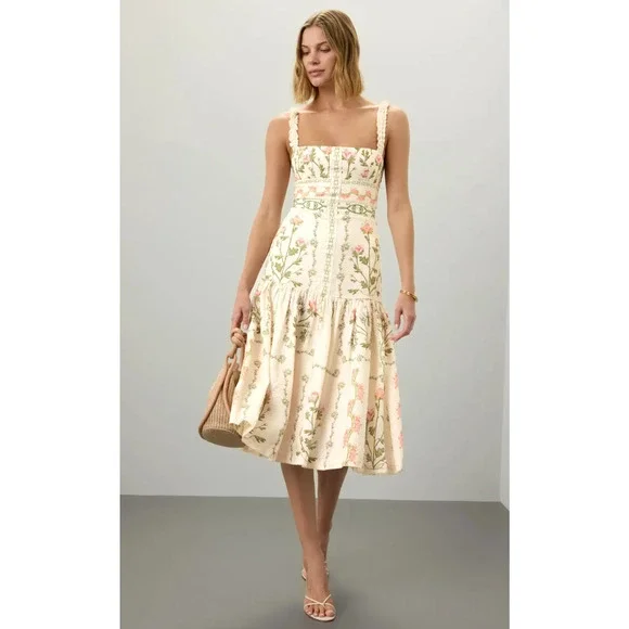 Agua by Agua Bendita Nispero Floral Linen Dress Size XL - Picture 1 of 9